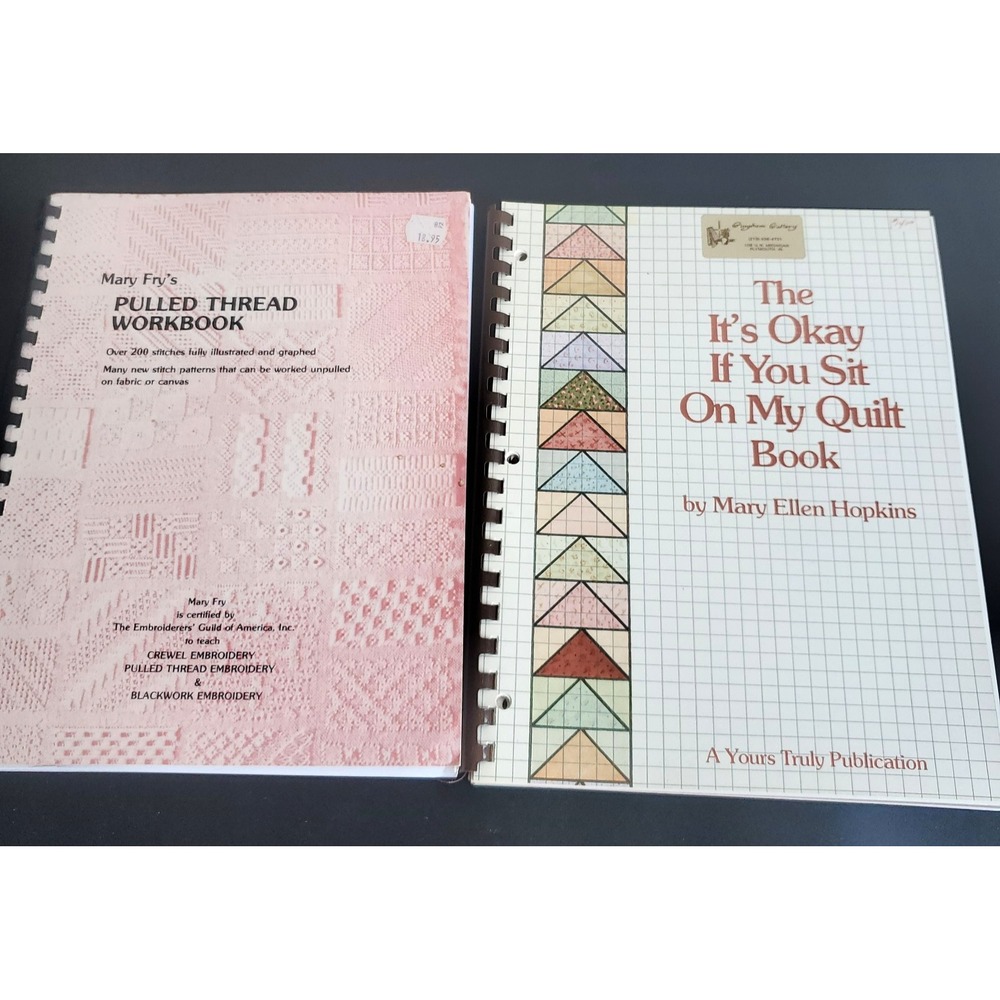 Mary Fry's Pulled Thread Workbook 1978 It's Ok to Sit on My Quilt Book Lot 2